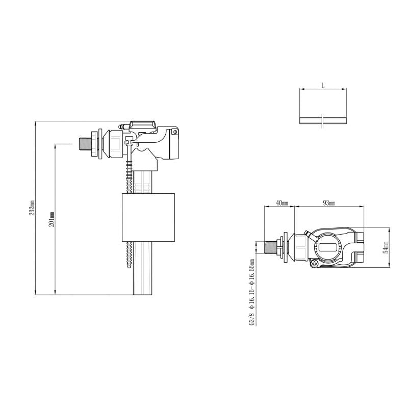 Sideindtagsfyldeventil 3/8" Hvid PP 231,5 mm