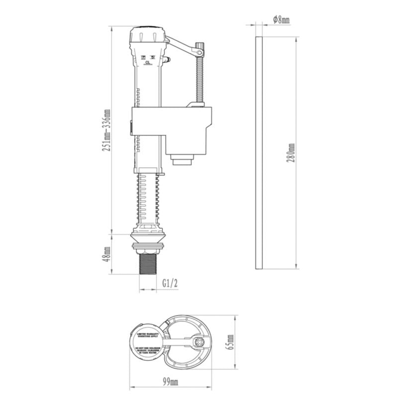 Toiletfyldeventil 3/8" Bundindtag Hvid 29,9 cm