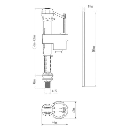 Toiletfyldeventil 3/8" Bundindtag Hvid 29,9 cm