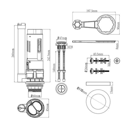 Toiletudskylningsventil 3/6 L Hvid 260 mm | A2415M