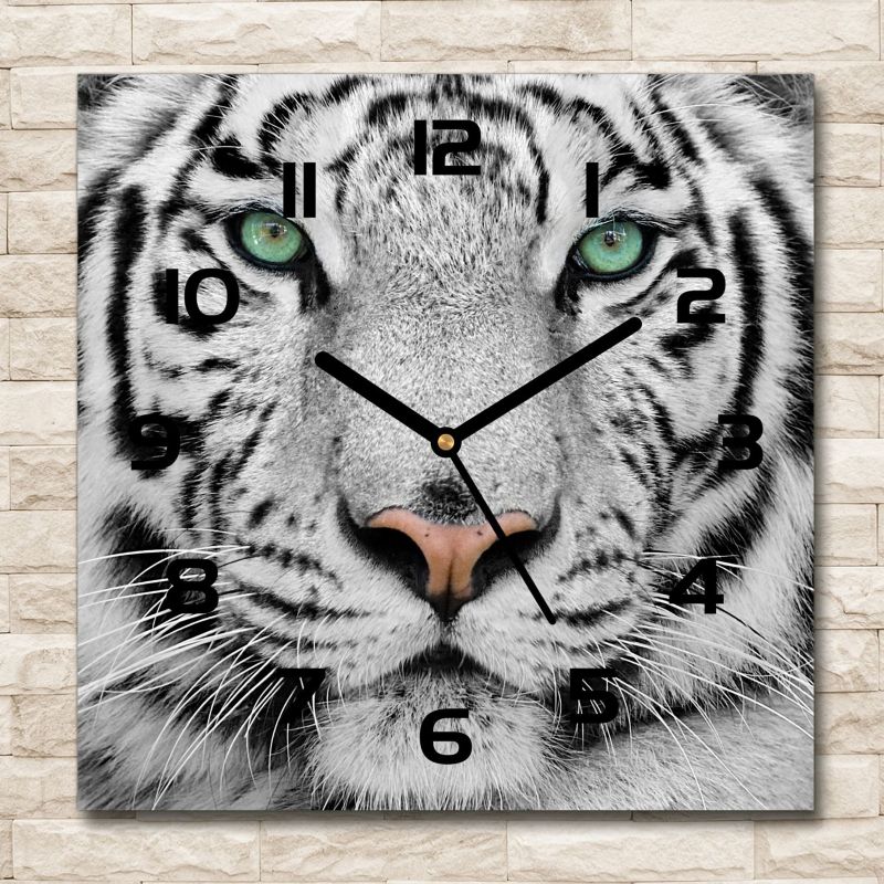 Glasur Tulup Hvid tiger med sorte visere 30 x 30 cm lydløs 1 stk.