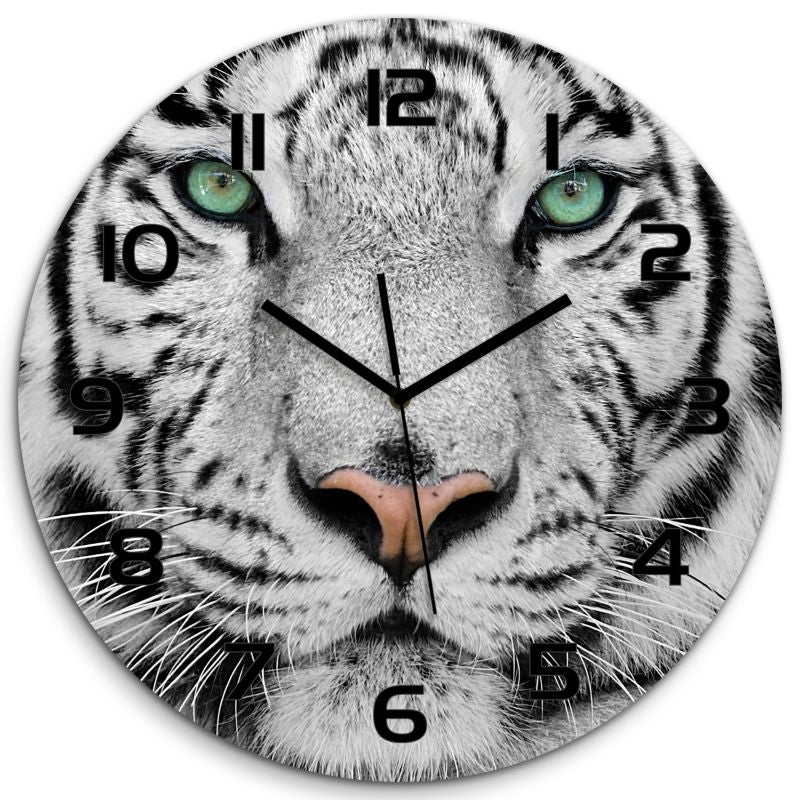 Glasur Tulup Hvid tiger med sorte visere Ø30 cm lydløs 1 stk.