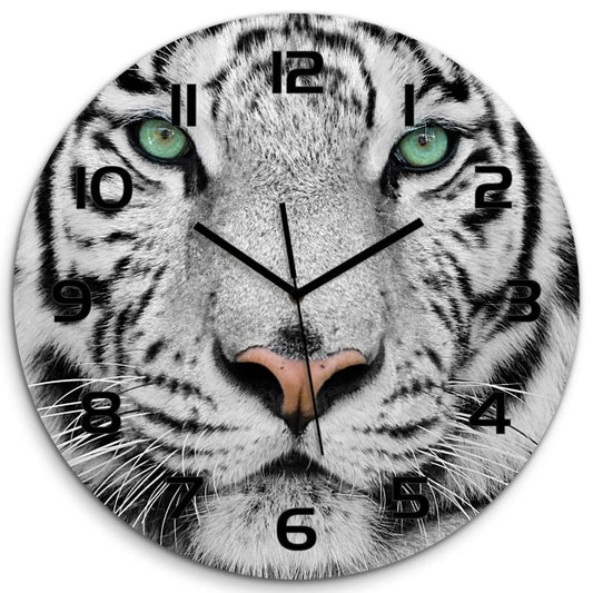 Glasur Tulup Hvid tiger med sorte visere Ø30 cm lydløs 1 stk.