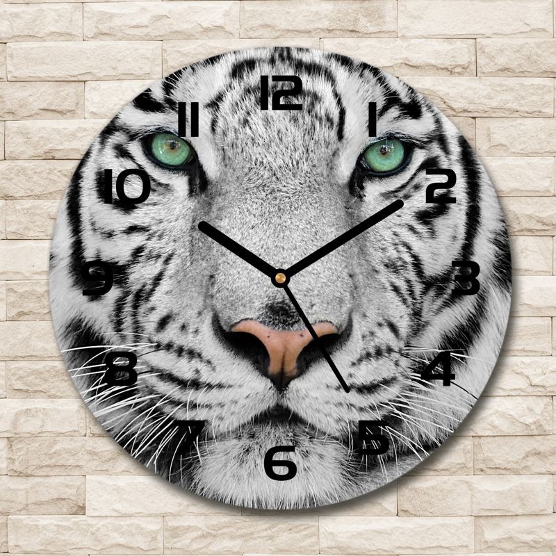 Glasur Tulup Hvid tiger med sorte visere Ø30 cm lydløs 1 stk.