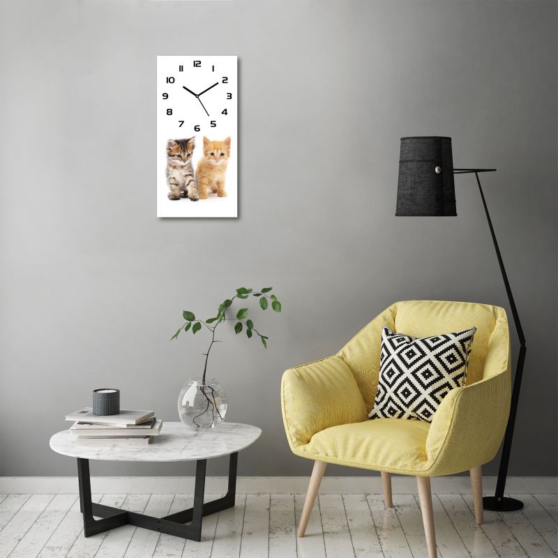 Glasur Tulup vægur med brun og rød kat, sorte visere, 30 x 60 cm, lydløst, 1 stk.