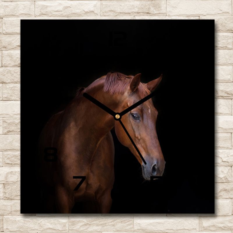Glasur ur Tulup Brun hest med sorte visere 30 x 30 cm lydløs 1 stk.