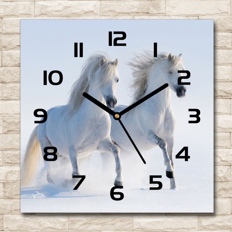 Glasur Tulup To heste i sne med sorte visere 30 x 30 cm lydløs 1 stk.
