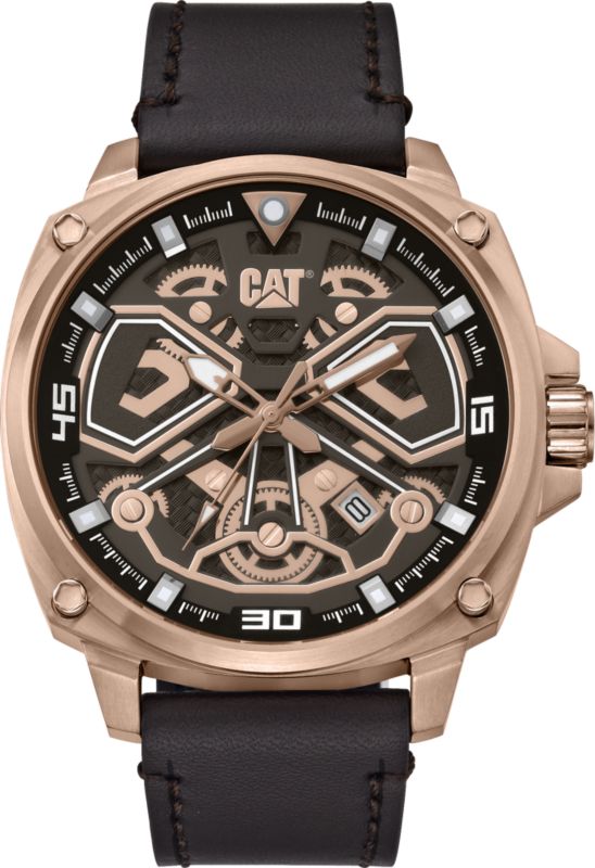 Caterpillar stålur 44 mm med læderrem, 1 stk.