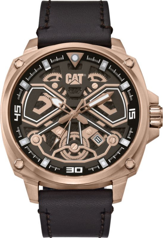 Caterpillar stålur 44 mm med læderrem, 1 stk.