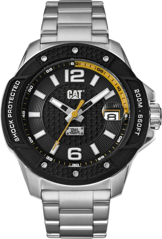 Caterpillar Shockmaster Evo 3H stålur med dato BLK/YLW stållænke 1 stk.