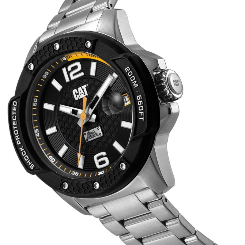Caterpillar Shockmaster Evo 3H stålur med dato BLK/YLW stållænke 1 stk.