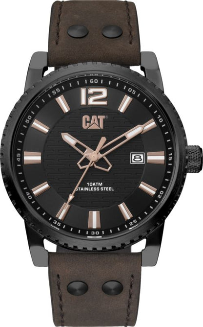 Caterpillar Utility 3H stålur med dato og læderrem, 1 stk.