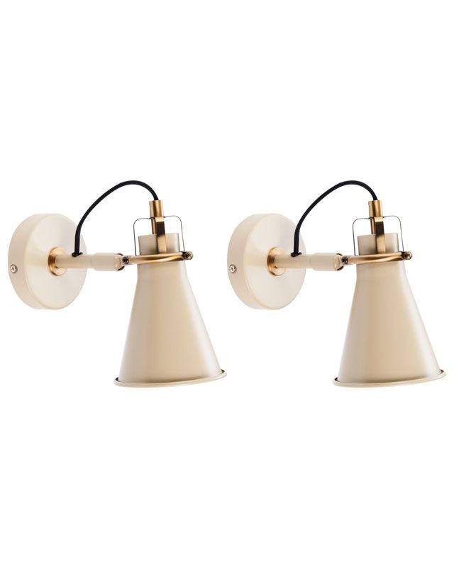 Sæt med 2 justerbare væglamper Moyola i metal, beige, 1 par