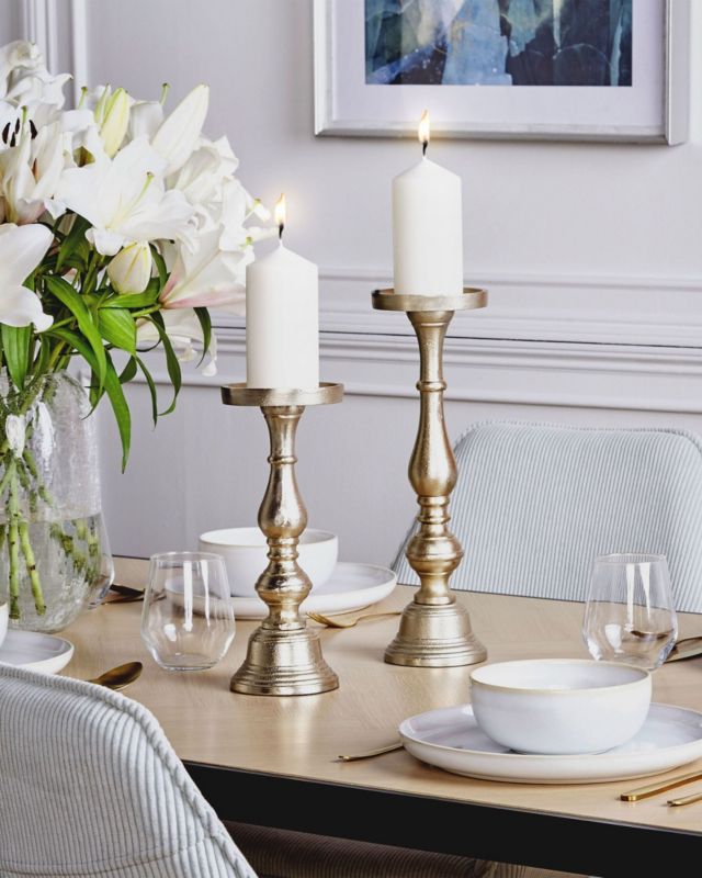 Sæt med 2 Cuba metal-lysestager 37/28 cm i guld, 1 par