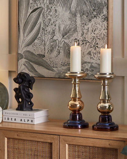 Sæt med 2 Imarti lysestager i glas 30 cm gylden 1 par