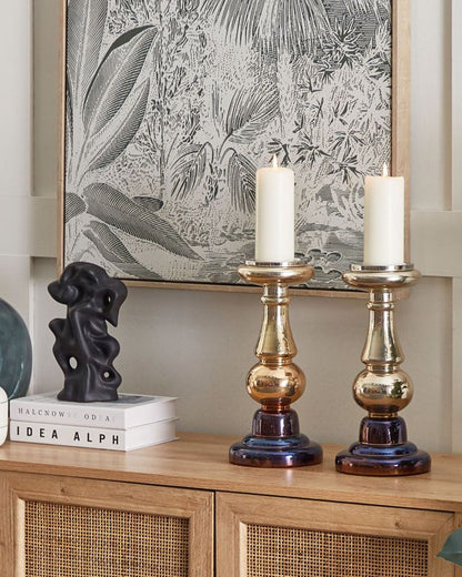 Sæt med 2 Imarti lysestager i glas 30 cm gylden 1 par