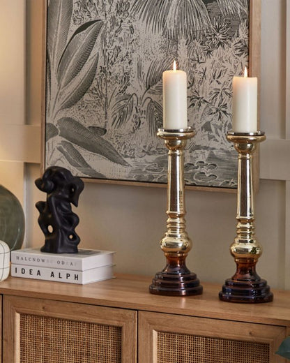 Sæt med 2 Imarti lysestager i glas 40 cm gylden 1 par