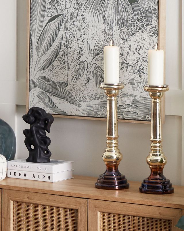 Sæt med 2 Imarti lysestager i glas 40 cm gylden 1 par