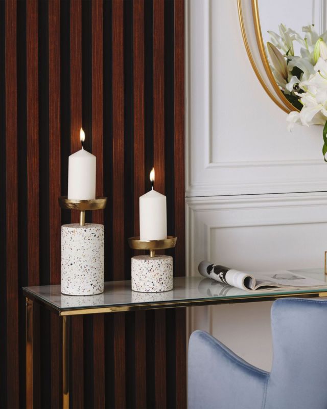 Sæt med 2 Kaengan lysestager i sten 13/24 cm guld 1 par