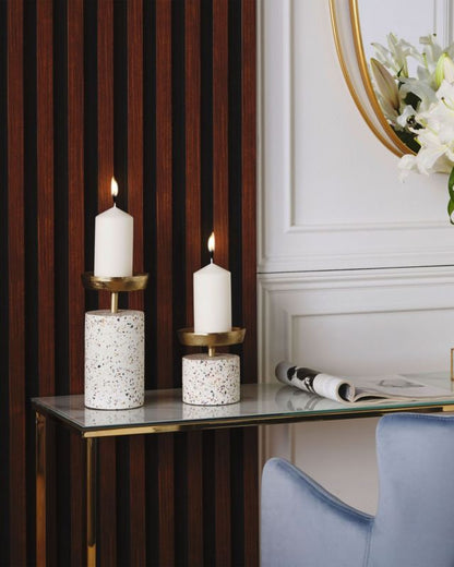 Sæt med 2 Kaengan lysestager i sten 13/24 cm guld 1 par