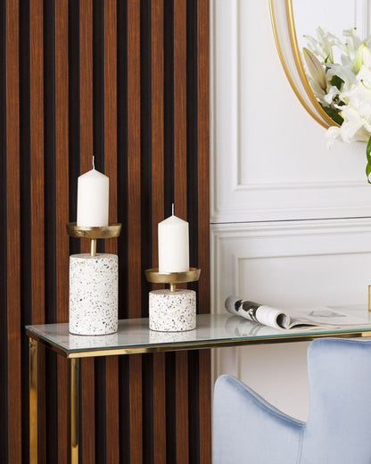 Sæt med 2 Kaengan lysestager i sten 13/24 cm guld 1 par