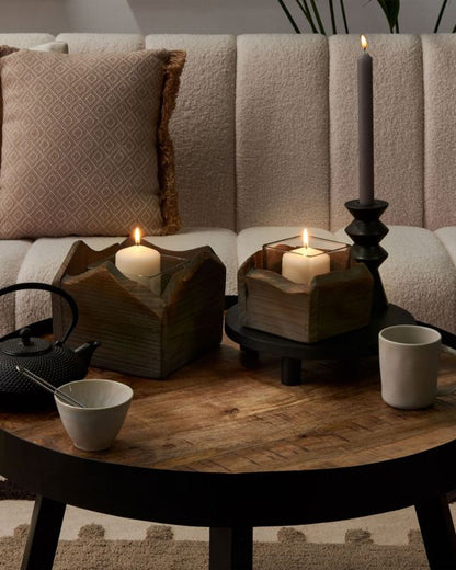 Sæt med 2 Plateros lysestager i træ 15/12 cm Mørkt træ 1 par