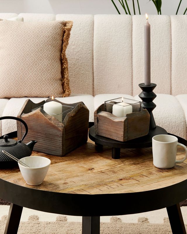 Sæt med 2 Plateros lysestager i træ 15/12 cm Mørkt træ 1 par