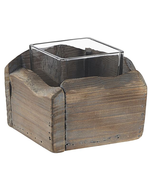 Sæt med 2 Plateros lysestager i træ 15/12 cm Mørkt træ 1 par