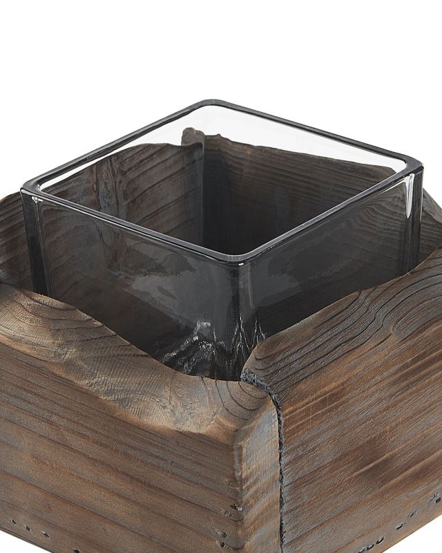 Sæt med 2 Plateros lysestager i træ 15/12 cm Mørkt træ 1 par