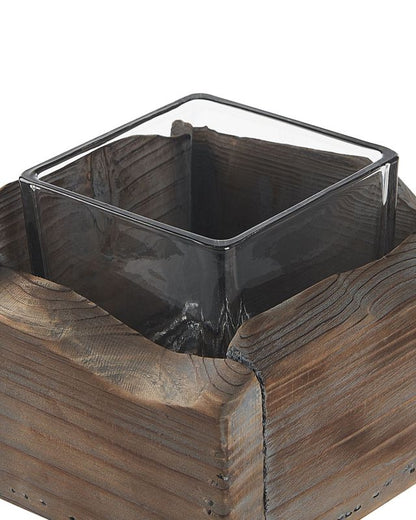 Sæt med 2 Plateros lysestager i træ 15/12 cm Mørkt træ 1 par