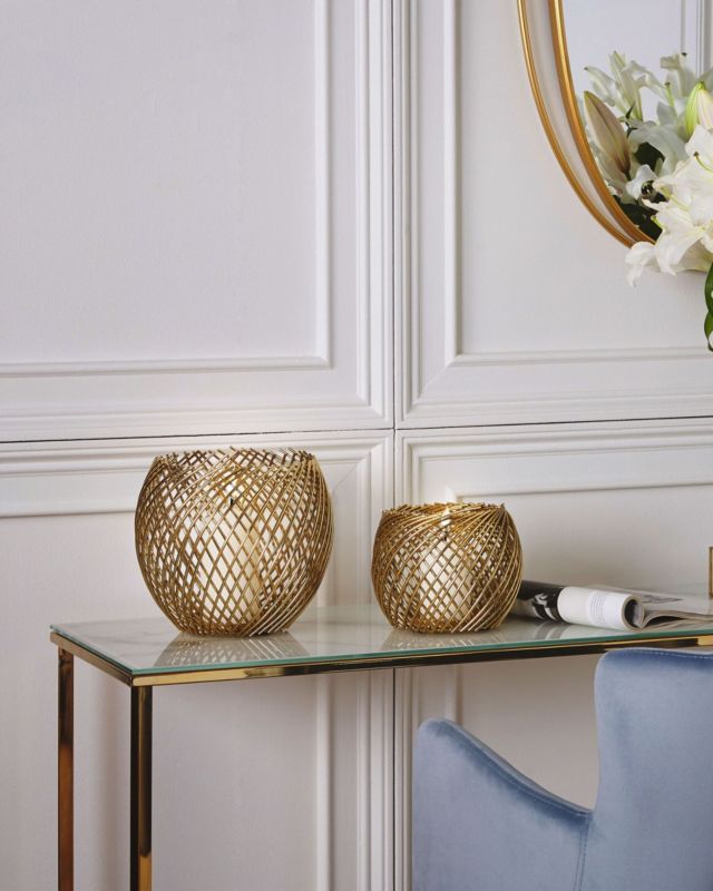 Sæt med 2 Tanduy metal-lysestager 18/22 cm i guld, 1 par