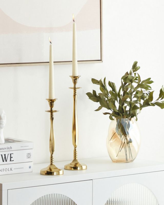 Sæt med 2 metallysestager Tirah 31/36 cm i guld, 1 par