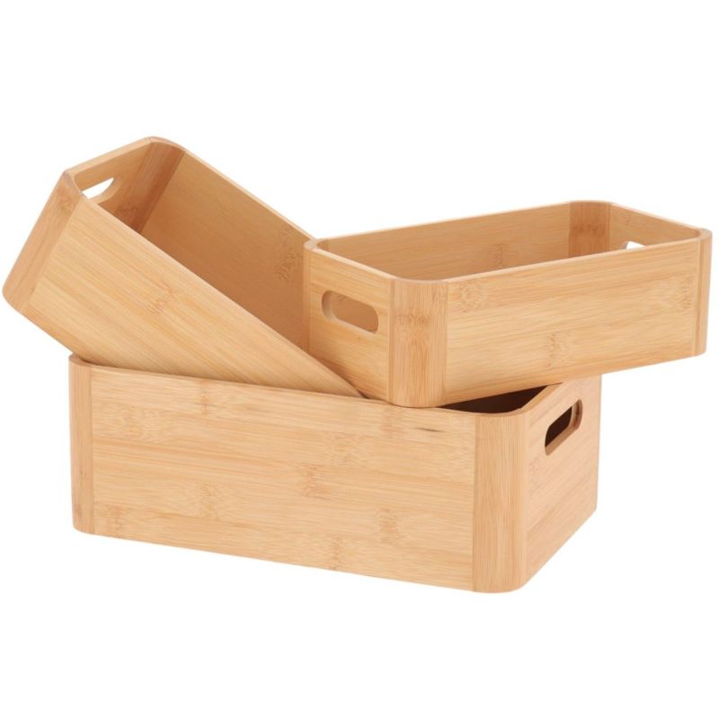 Bambus Organizer Sæt 3 Dele med Håndtag 30x19x11 cm Beige