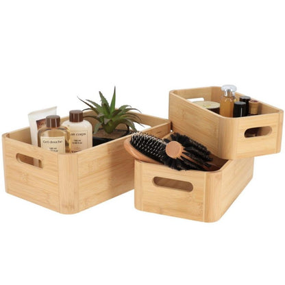Bambus Organizer Sæt 3 Dele med Håndtag 30x19x11 cm Beige