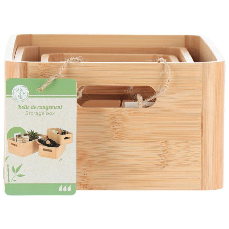 Bambus Organizer Sæt 3 Dele med Håndtag 30x19x11 cm Beige