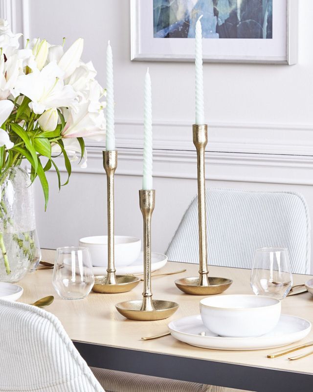 Sæt med 3 Liwung metal-lysestager 27/33/38 cm i guld, 1 sæt