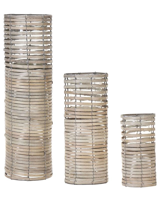 Sæt med 3 Rovare lysestager 60/39/25 cm grå 1 sæt