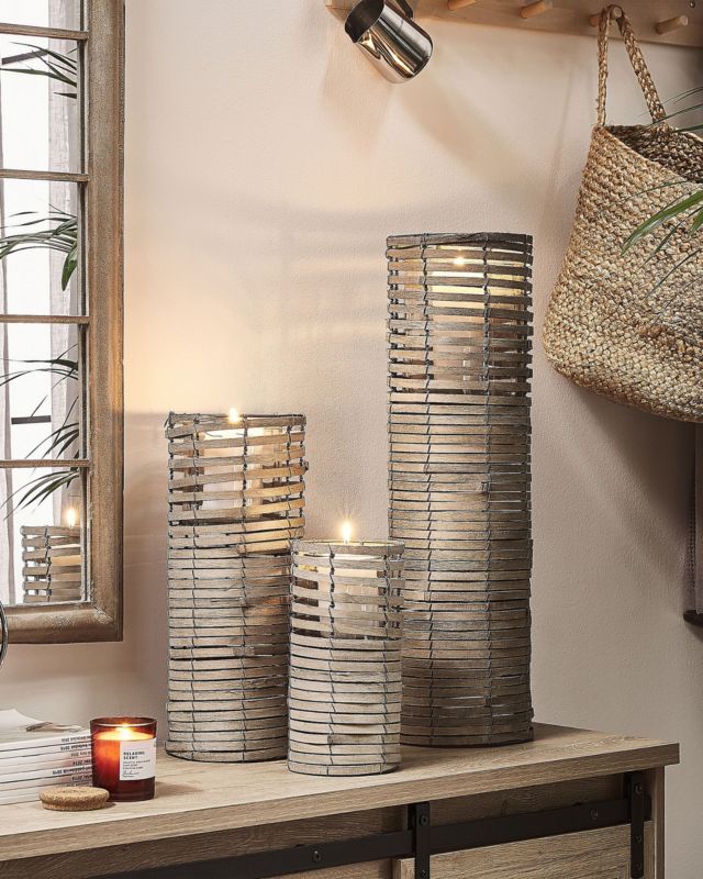 Sæt med 3 Rovare lysestager 60/39/25 cm grå 1 sæt