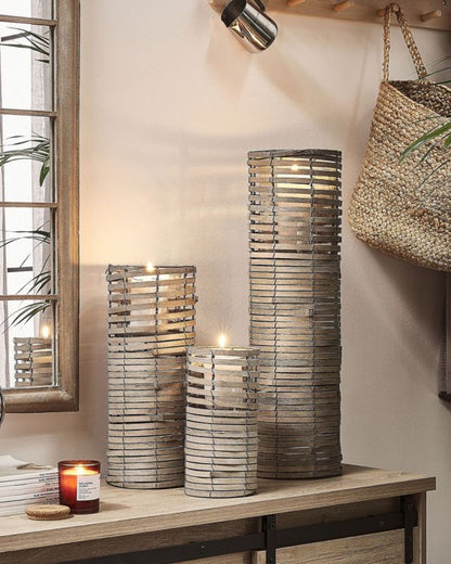 Sæt med 3 Rovare lysestager 60/39/25 cm grå 1 sæt