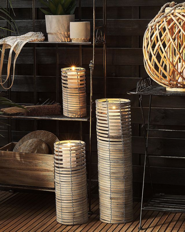 Sæt med 3 Rovare lysestager 60/39/25 cm grå 1 sæt