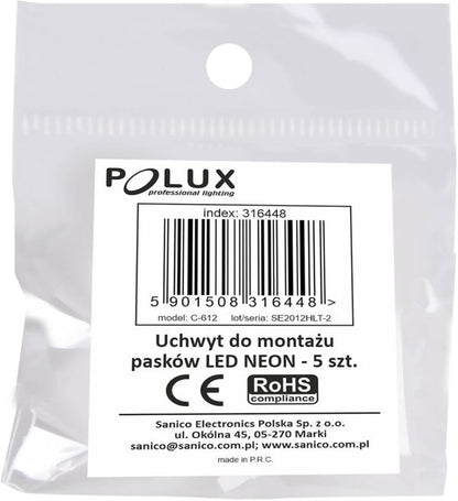 Sæt med 5 beslag til montering af Polux Neon LED-strips