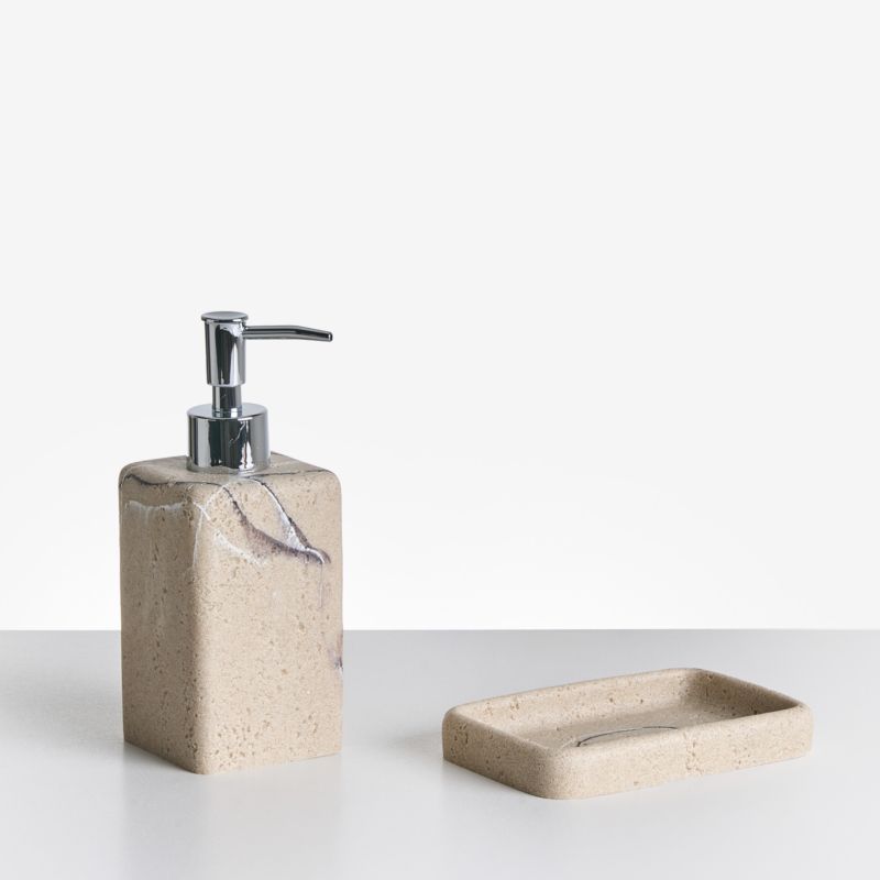 Badeværelsessæt 5 Dele Beige Marmorlook 38 cm Høj