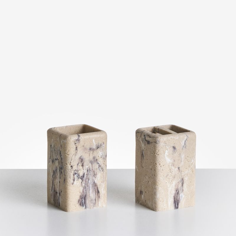 Badeværelsessæt 5 Dele Beige Marmorlook 38 cm Høj