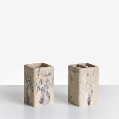 Badeværelsessæt 5 Dele Beige Marmorlook 38 cm Høj