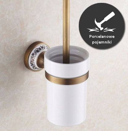 Badeværelsessæt Børstet Messing med Porcelæn 6 Dele 100 cm