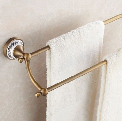 Badeværelsessæt Børstet Messing med Porcelæn 6 Dele 100 cm