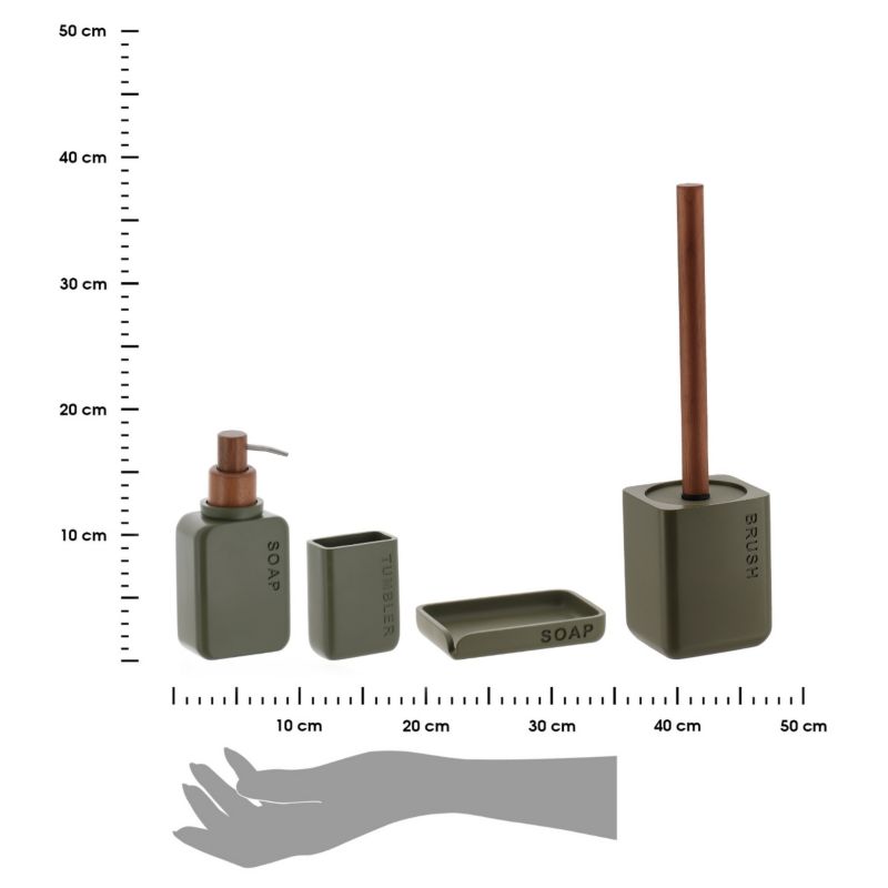 Badeværelsessæt 4 Dele Oliven Plast Træ Metal 38x9x10 cm