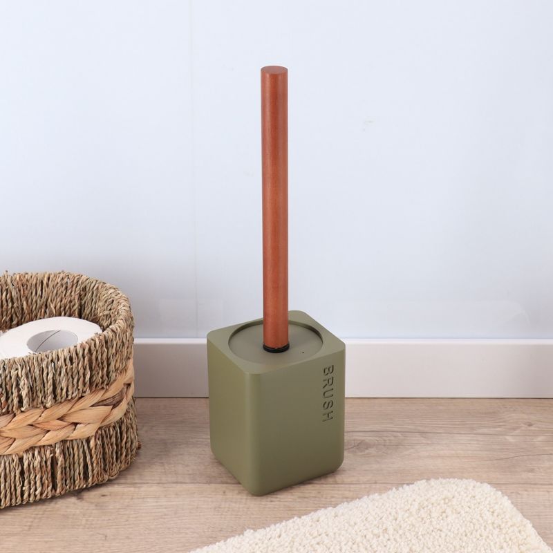Badeværelsessæt 4 Dele Oliven Plast Træ Metal 38x9x10 cm