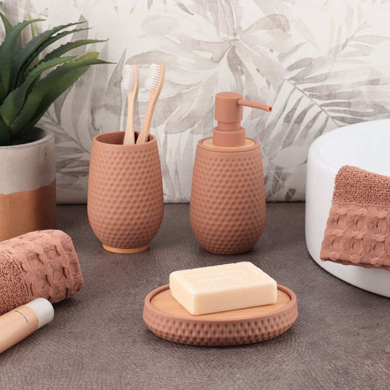 Badeværelsessæt Tova Cappuccino Brun Bambus/Plast 39x11x11 cm 4 Dele