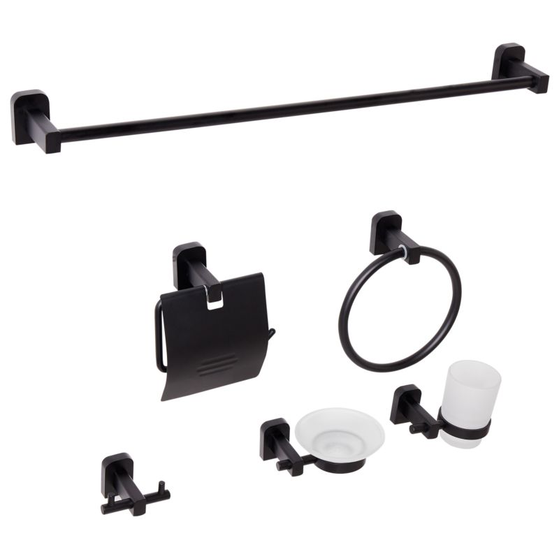 Badeværelsessæt 6 Dele Aluminium Sort 60 cm